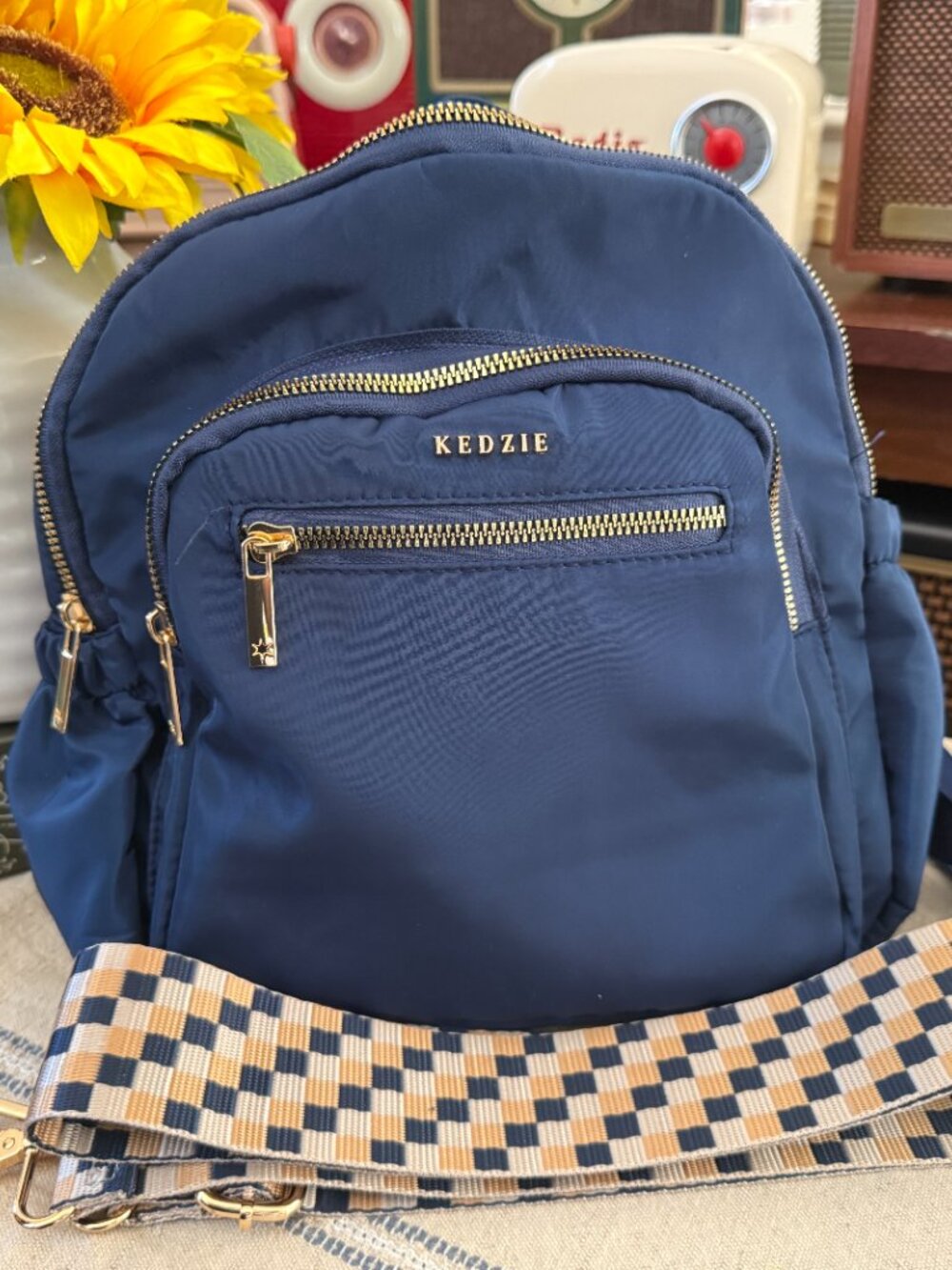 Kedzie Aire Navy Convertible Backpack Crossbody Bag Extra Strap - Picture 3 of 11